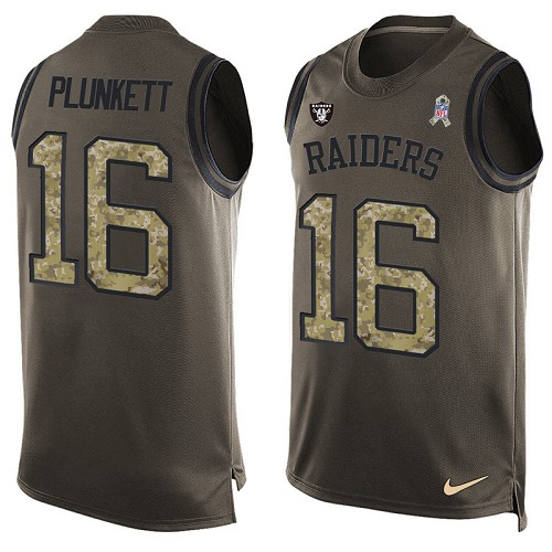 Men's Limited Jim Plunkett Nike Jersey Green - #16 Salute to Service Tank Top NFL Oakland Raiders